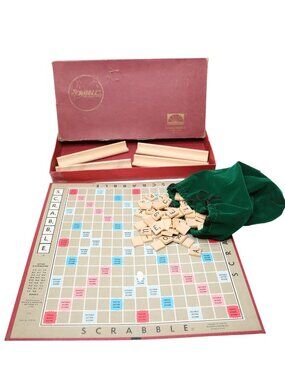 Vintage 1948 Scrabble Board Game Selchow & Righter Wood Tiles Complete 100 Tiles